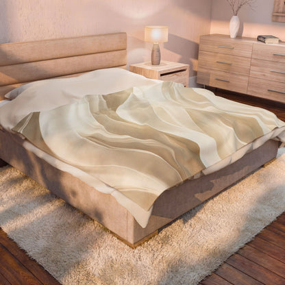 Neutral Abstract Waves Velveteen Plush Blanket | Beige Swirl Pattern