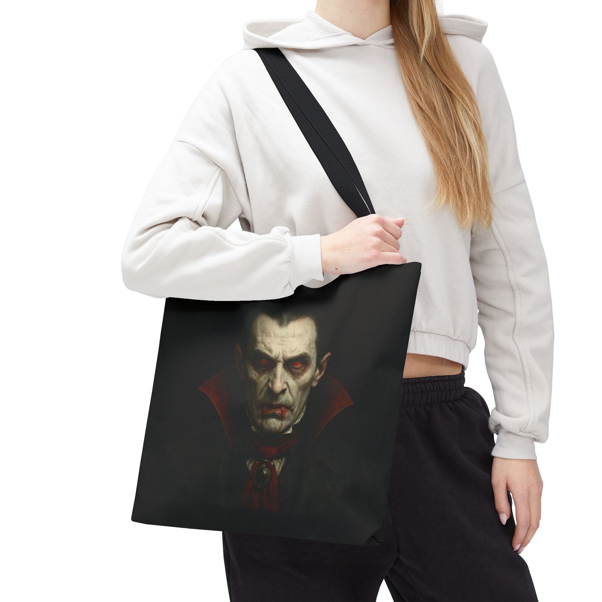 Vampire Haunted Tote Bag, Spooky Shopping Bag, Halloween Accessory, Gothic Style Handbag, Perfect for Halloween Parties, Unisex Tote - TRV