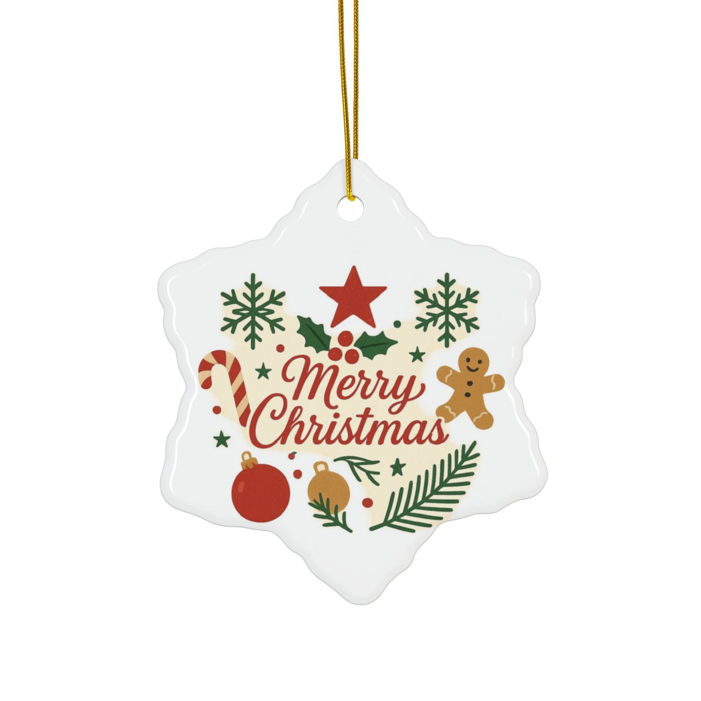 Merry Christmas Ceramic Ornament — Double-Sided Holiday Tree Decoration (Gingerbread & Candy Cane Design)