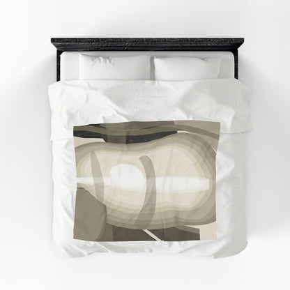 Abstract neutral shapes velveteen plush blanket with modern minimalist art print, soft plush fabric and all-over geometric design.