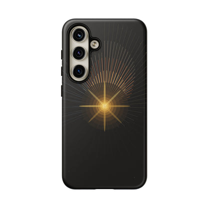 Tough Cases - Radiant Star Phone Case, Protective Black Shockproof Cover with Golden Light Design