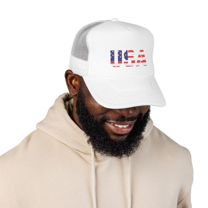 USA Flag Embroidered Foam Trucker Hat, Patriotic Cap, Red Mesh Hat, Summer Outdoor Gear, Festival Accessory, July 4th Gift - TRV