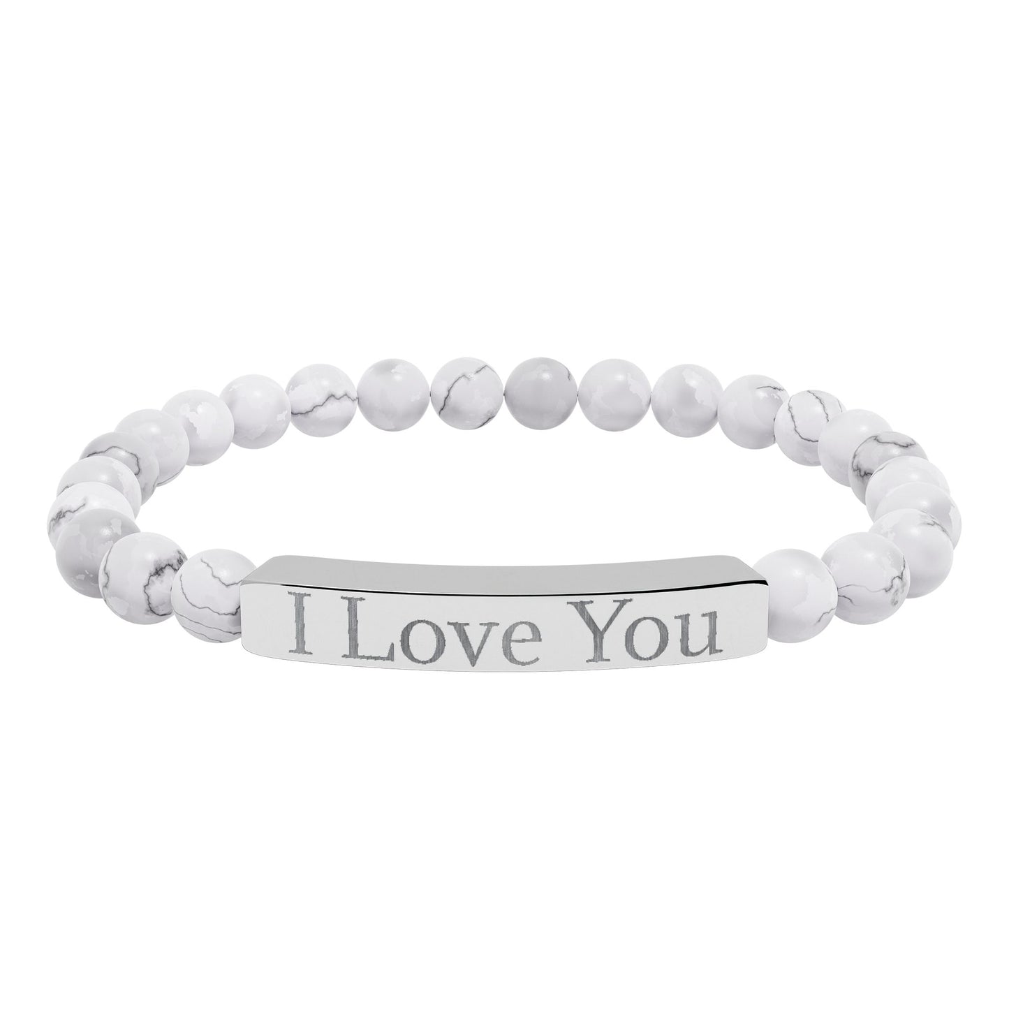 I Love You engraved stone stretch bracelet | Natural stone beaded bracelet - TRV