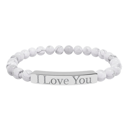 I Love You engraved stone stretch bracelet | Natural stone beaded bracelet - TRV