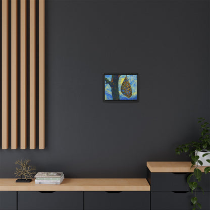 Framed Matte Canvas Art — Van Gogh-Style Swirling Night with Hanging Beehive