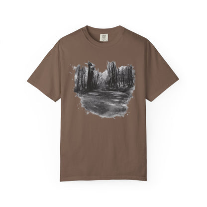 Artistic Forest Scene T-shirt | Nature Lover Gift, Outdoor Adventure Tee, Eco-Friendly Fashion, Vintage Inspired Clothing, Unisex Gift - TRV