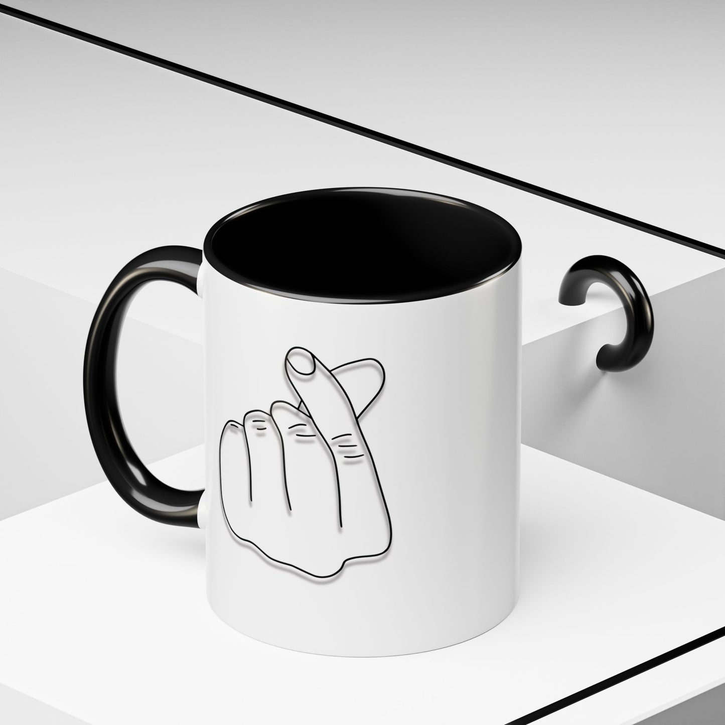 K-Pop Accent Mug - Love Gesture Design (11oz, 15oz), Korean Pop Coffee Cup, K-Pop Lover Gift, Cute Drinkware, Unique Mug