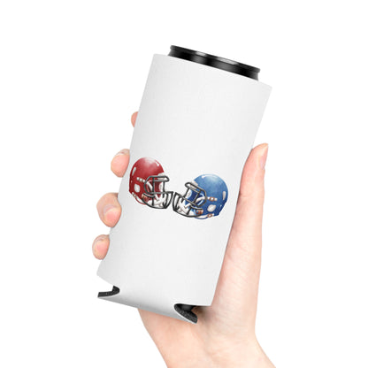 Football Helmet Can Cooler - Red vs Blue Rivalry Koozie