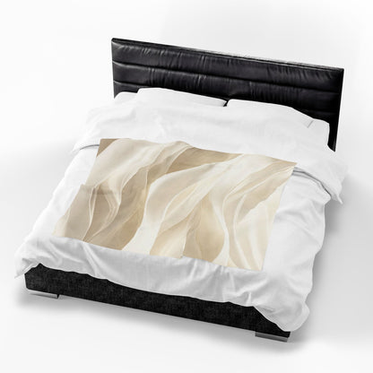 Neutral Abstract Waves Velveteen Plush Blanket | Beige Swirl Pattern