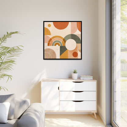 Abstract Terracotta Geometric Rainbow Matte Canvas Framed