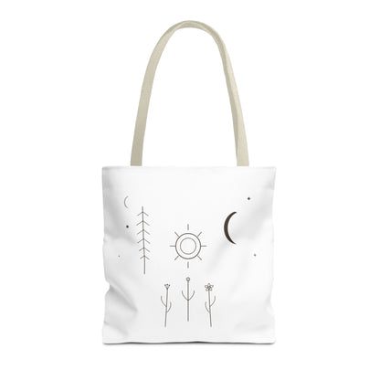 Minimal Moon and Sun Botanical Tote | Celestial Line Art Bag