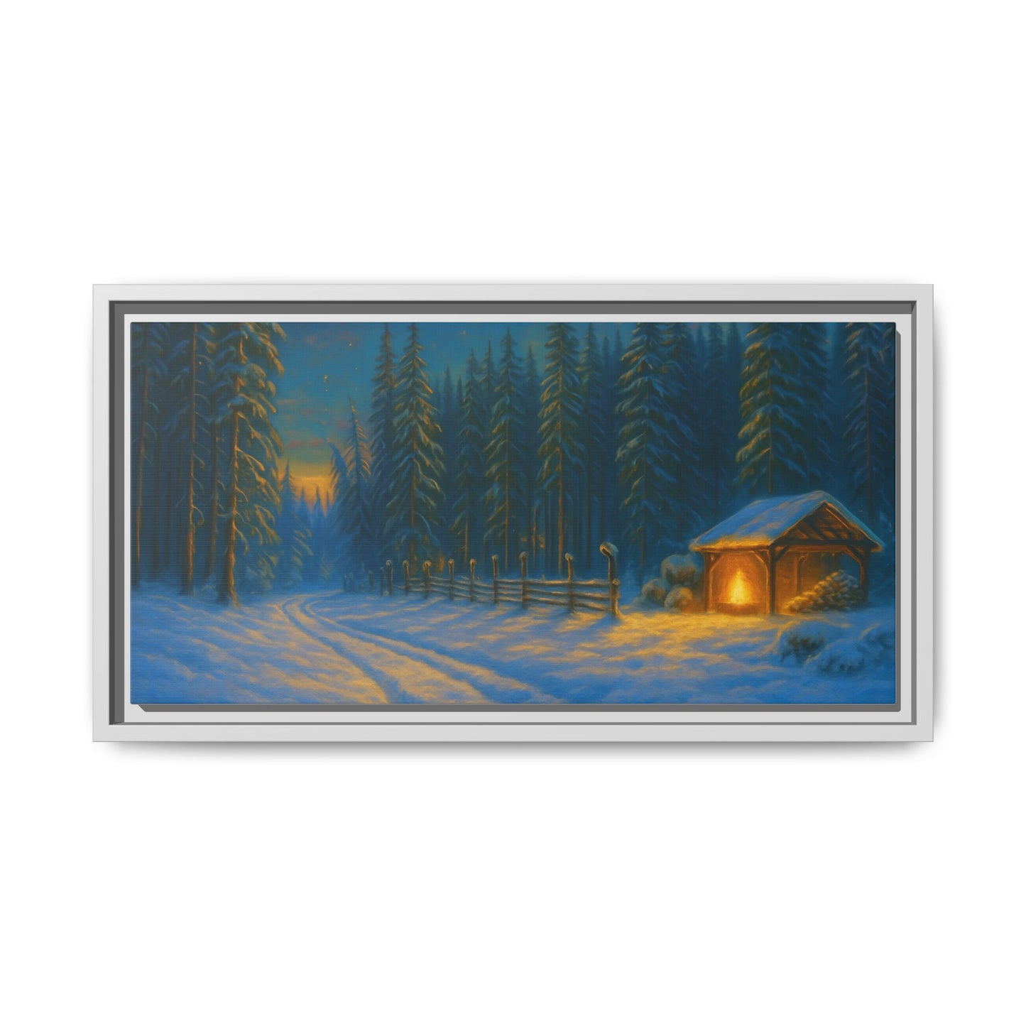 Framed Winter Landscape Canvas, Cozy Cabin Art, Christmas Decor, Winter Home Decor, Holiday Gift, Wall Art - TRV