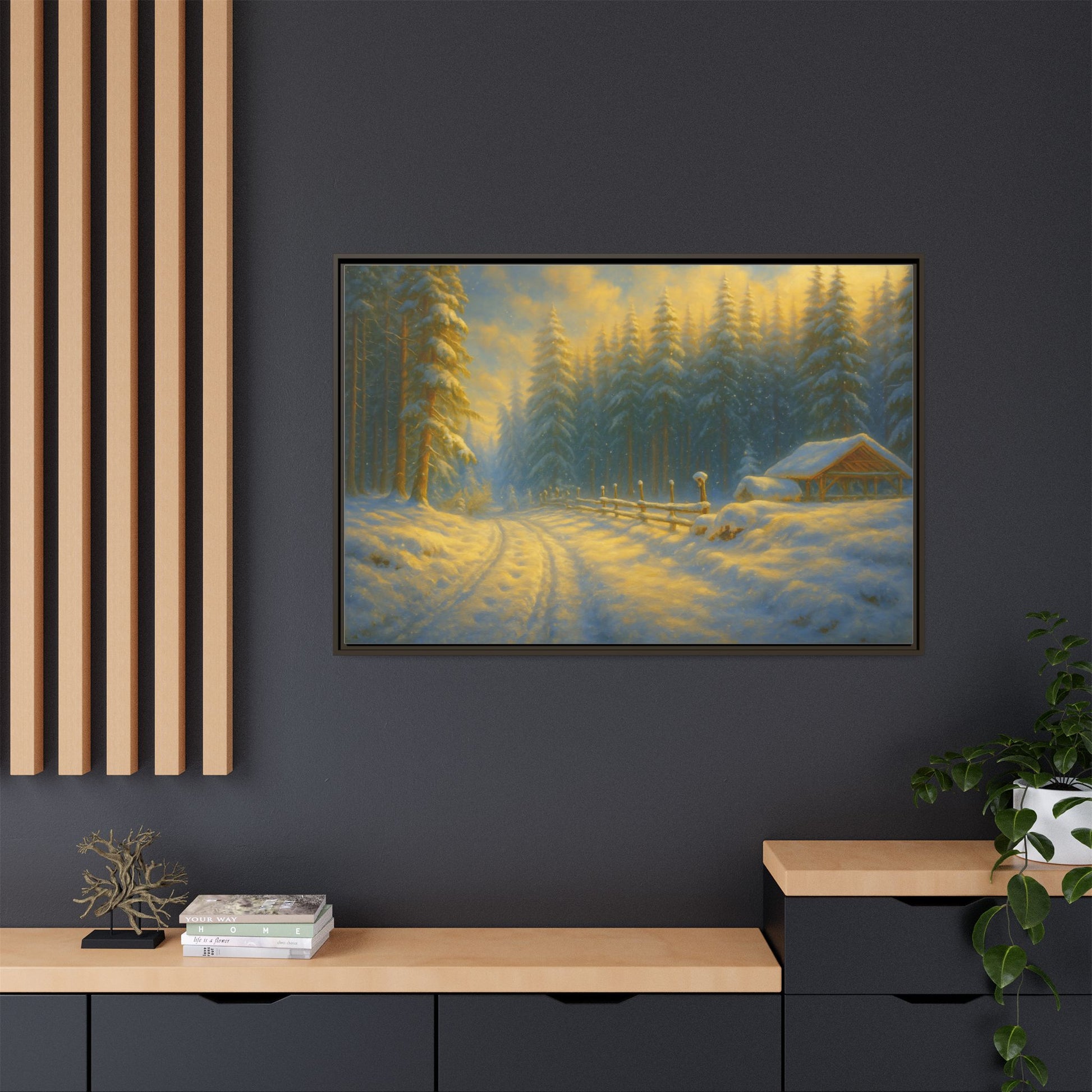 Wall Art Print, Winter Cabin Decor, Nature Scene, Holiday Gift, Cabin Vibes, Christmas Decoration, Matte Canvas, Framed - TRV