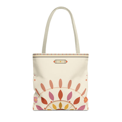 Boho Floral Mandala Tote Bag | Pastel Sunburst Pattern