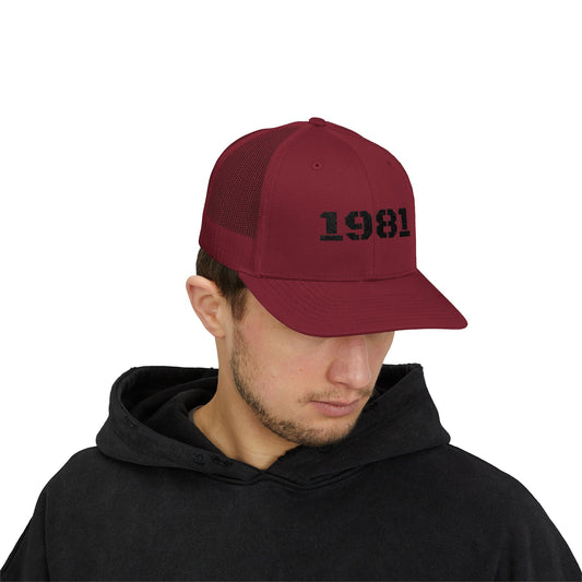 Retro Snapback Trucker Cap with 1981 Design, Vintage Style Cap, Birthday Gift, Casual Hat, Customizable Hat - product image