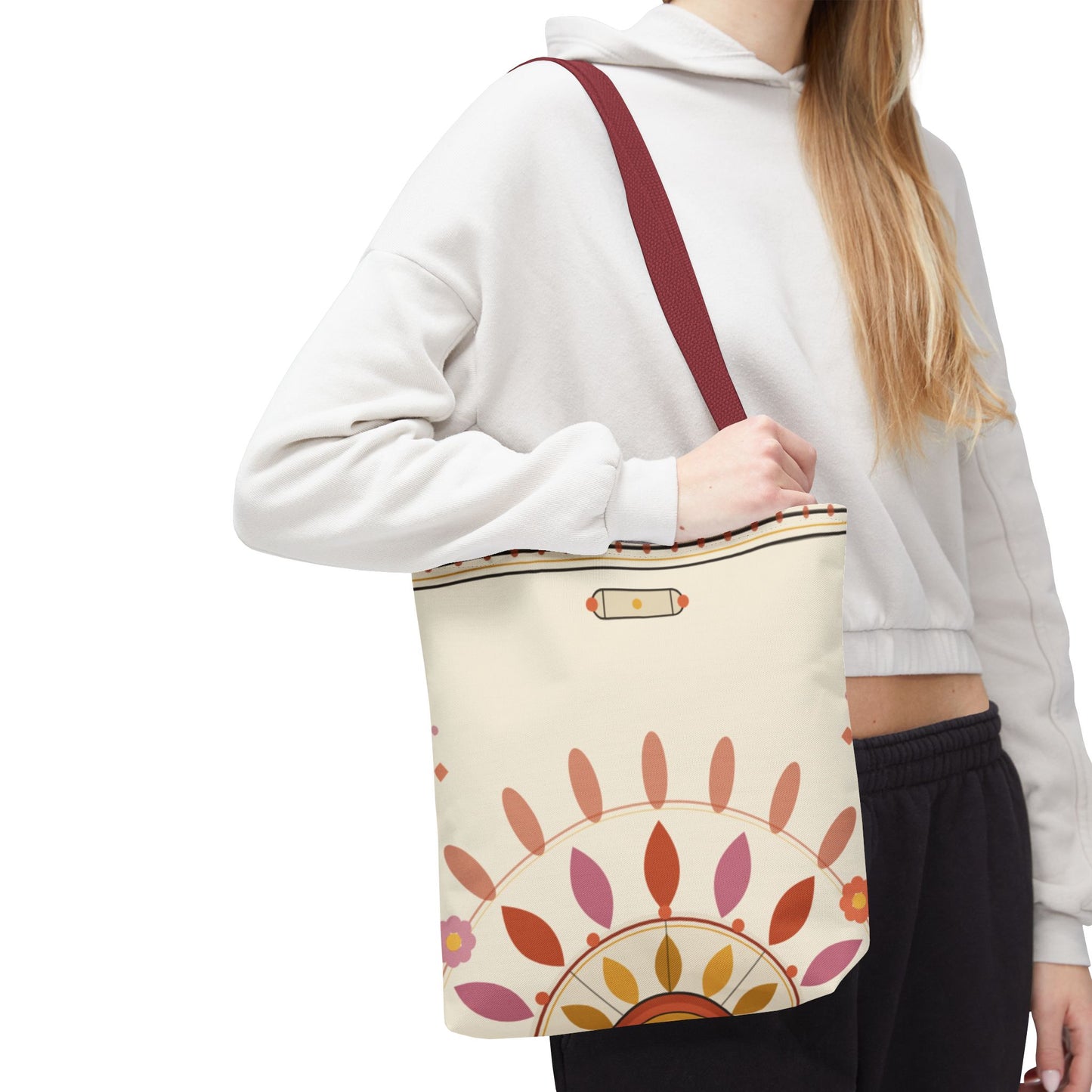Boho Floral Mandala Tote Bag | Pastel Sunburst Pattern
