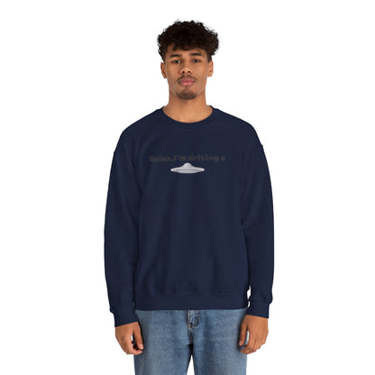 Relaxing UFO Driving Sweatshirt, Funny Gift for UFO Lovers, Unisex Crewneck Pullover, Casual Wear, Space Enthusiast Apparel
