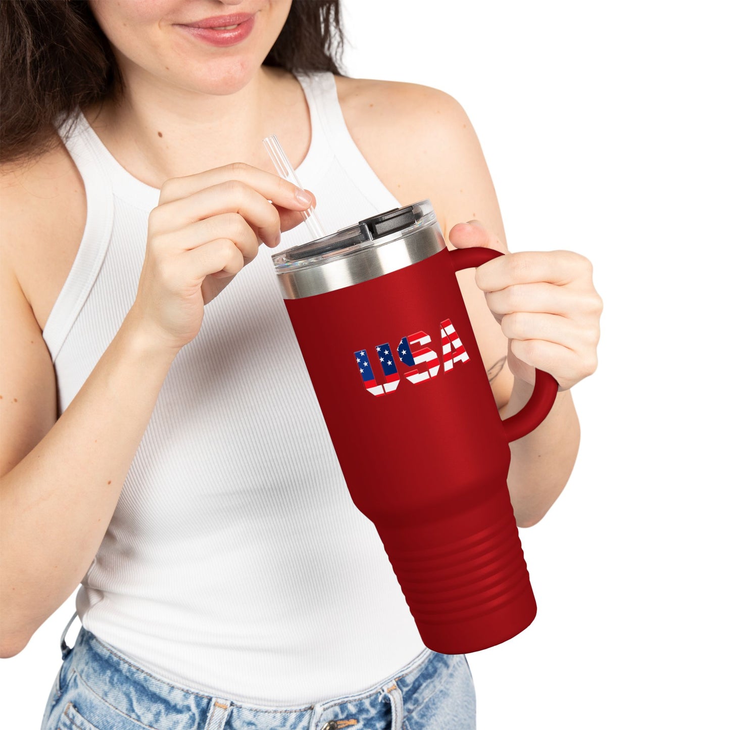 Insulated Travel Mug with USA Design - Perfect for Road Trips, Outdoor Adventures, and Gifts, 40oz Tumbler for Coffee, Tea, and More