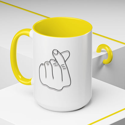 K-Pop Accent Mug - Love Gesture Design (11oz, 15oz), Korean Pop Coffee Cup, K-Pop Lover Gift, Cute Drinkware, Unique Mug