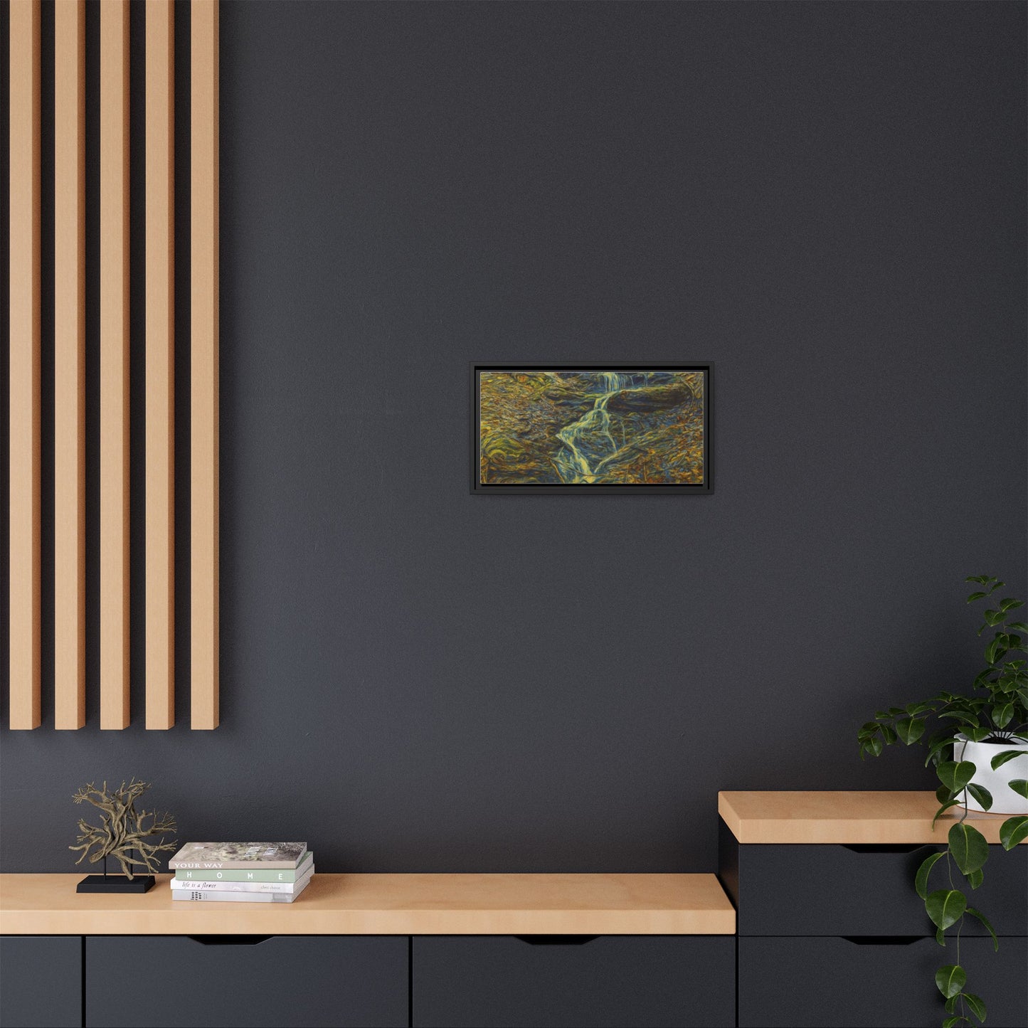 Van Gogh Style Framed Matte Canvas Art Print - Nature-Inspired Wall Decor, Abstract Waterfall Artwork, Home Office Decoration - TRV