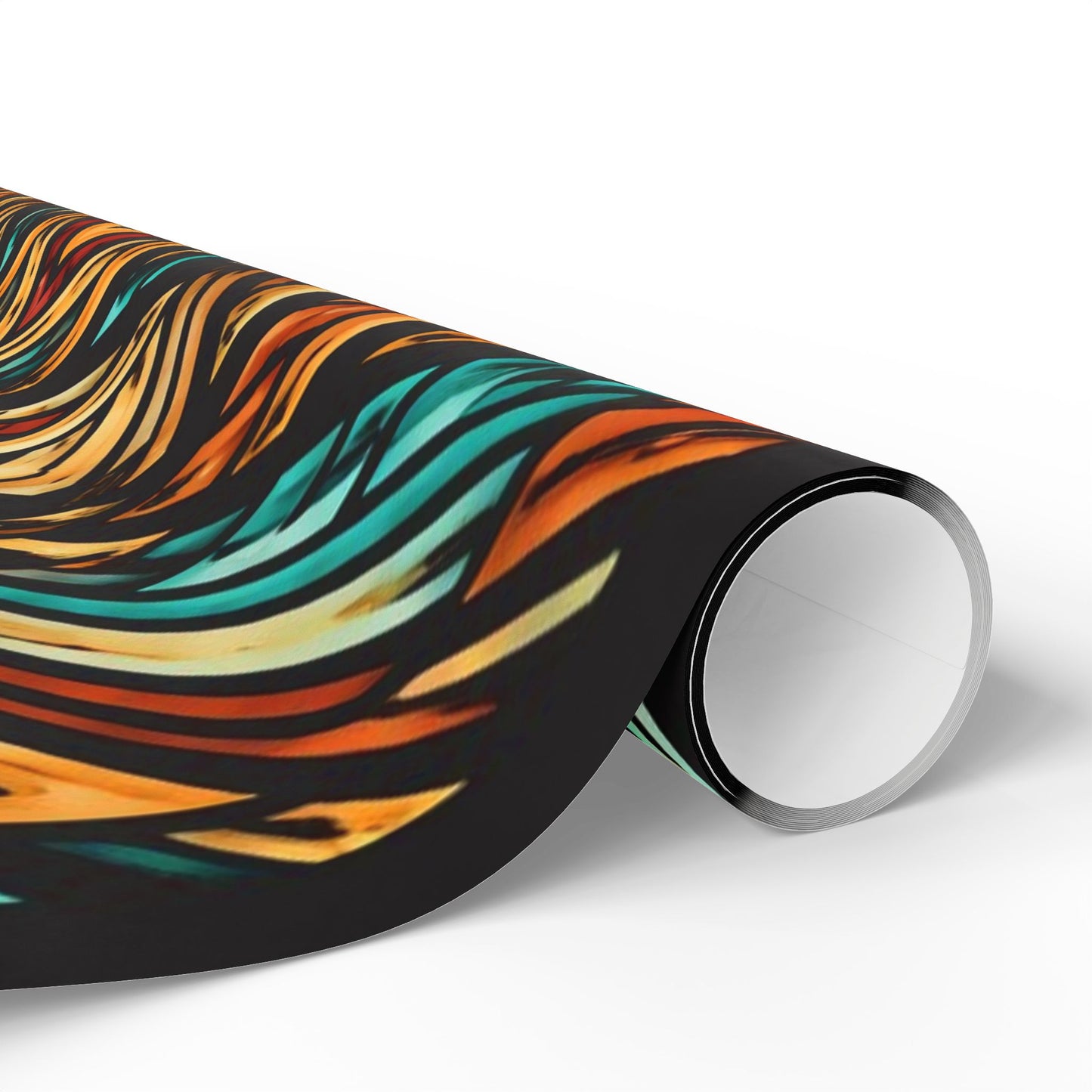 Geometric Boho Wrapping Paper Roll — Teal & Burnt Orange Tribal Pattern