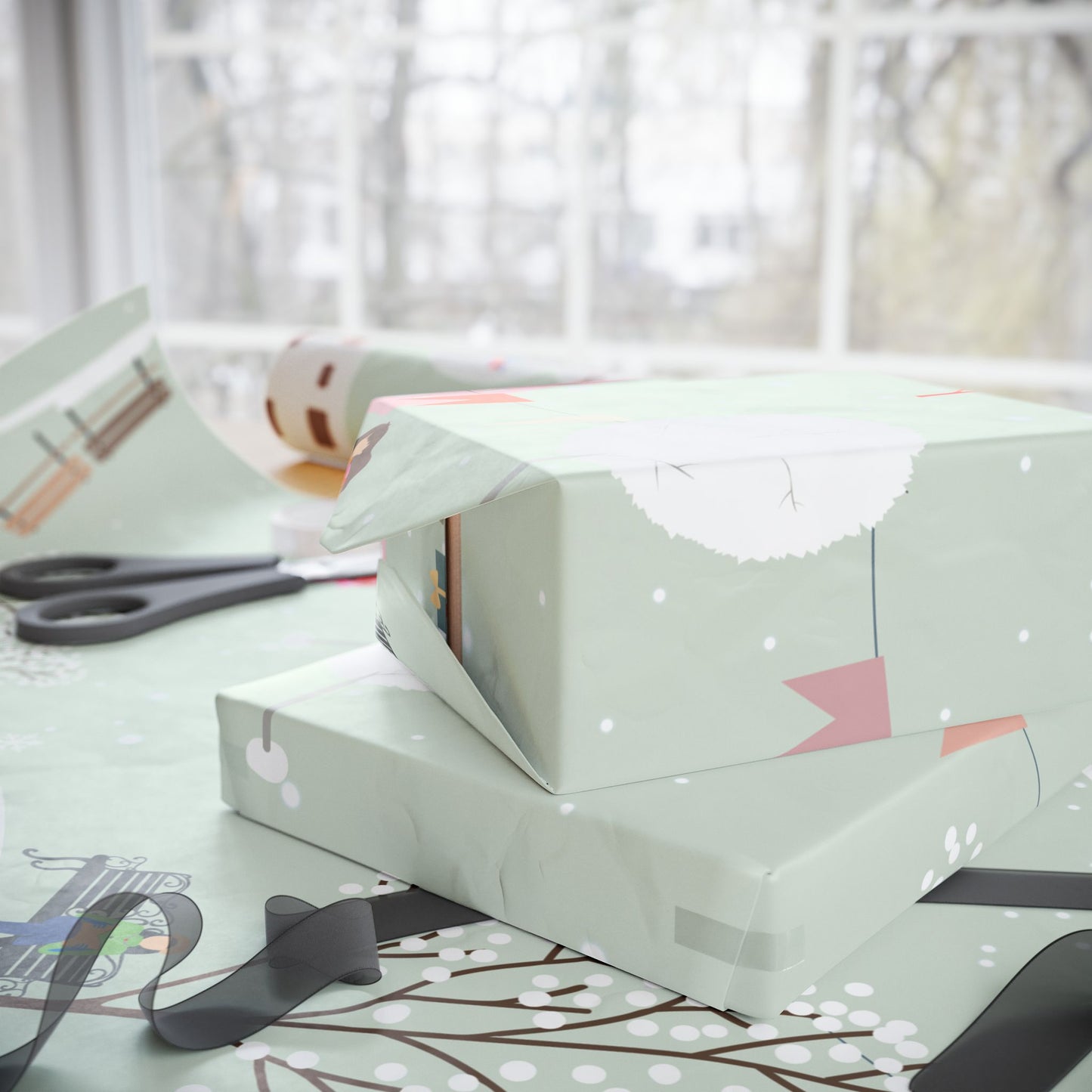 Winter Village Pattern Wrapping Paper | Holiday Snow Scene Roll
