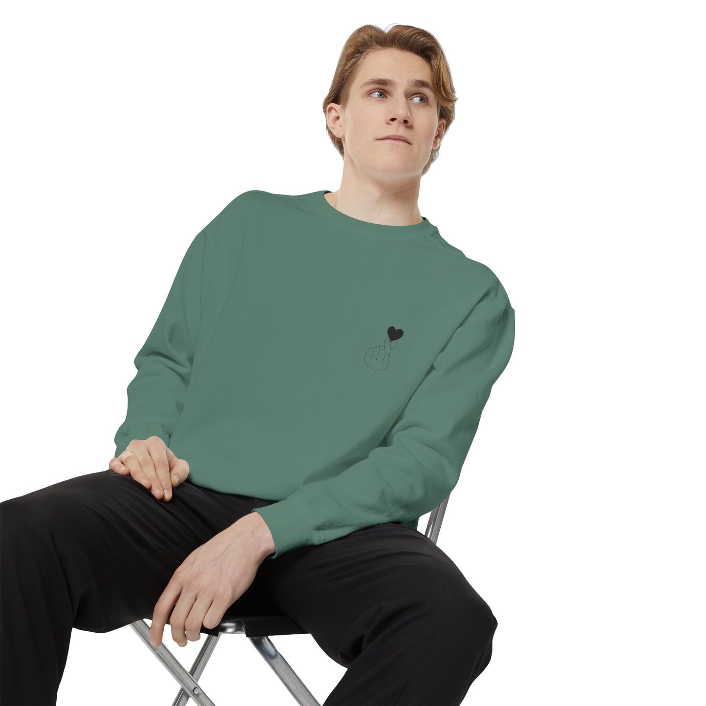 Unisex Garment-Dyed Sweatshirt with Heart Design - Cozy & Stylish