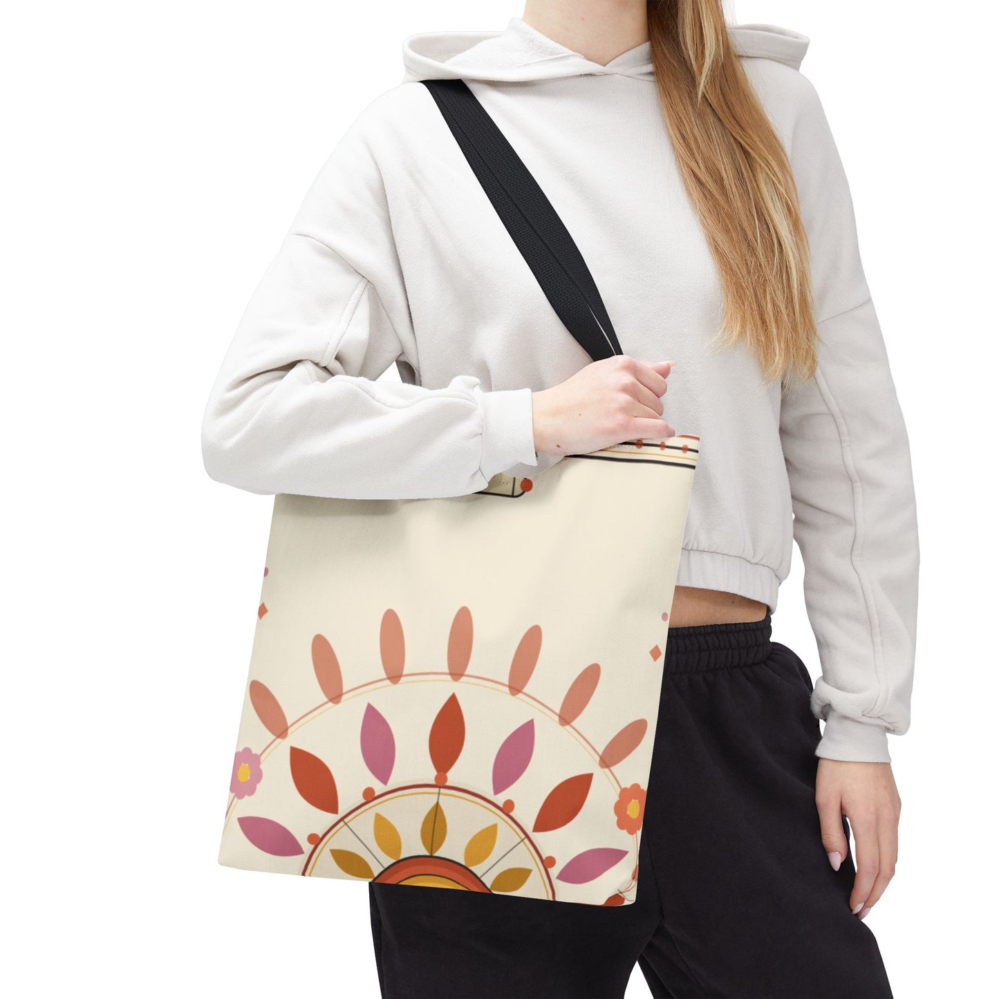 Boho Floral Mandala Tote Bag | Pastel Sunburst Pattern