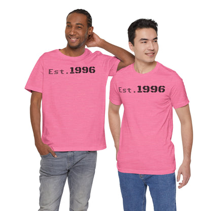 Unisex Jersey Tee - 'Est. 1996' Graphic Shirt, Birthday Gift, Casual Wear, Vintage Style, Retro Fashion, Gift for Him/Her - TRV