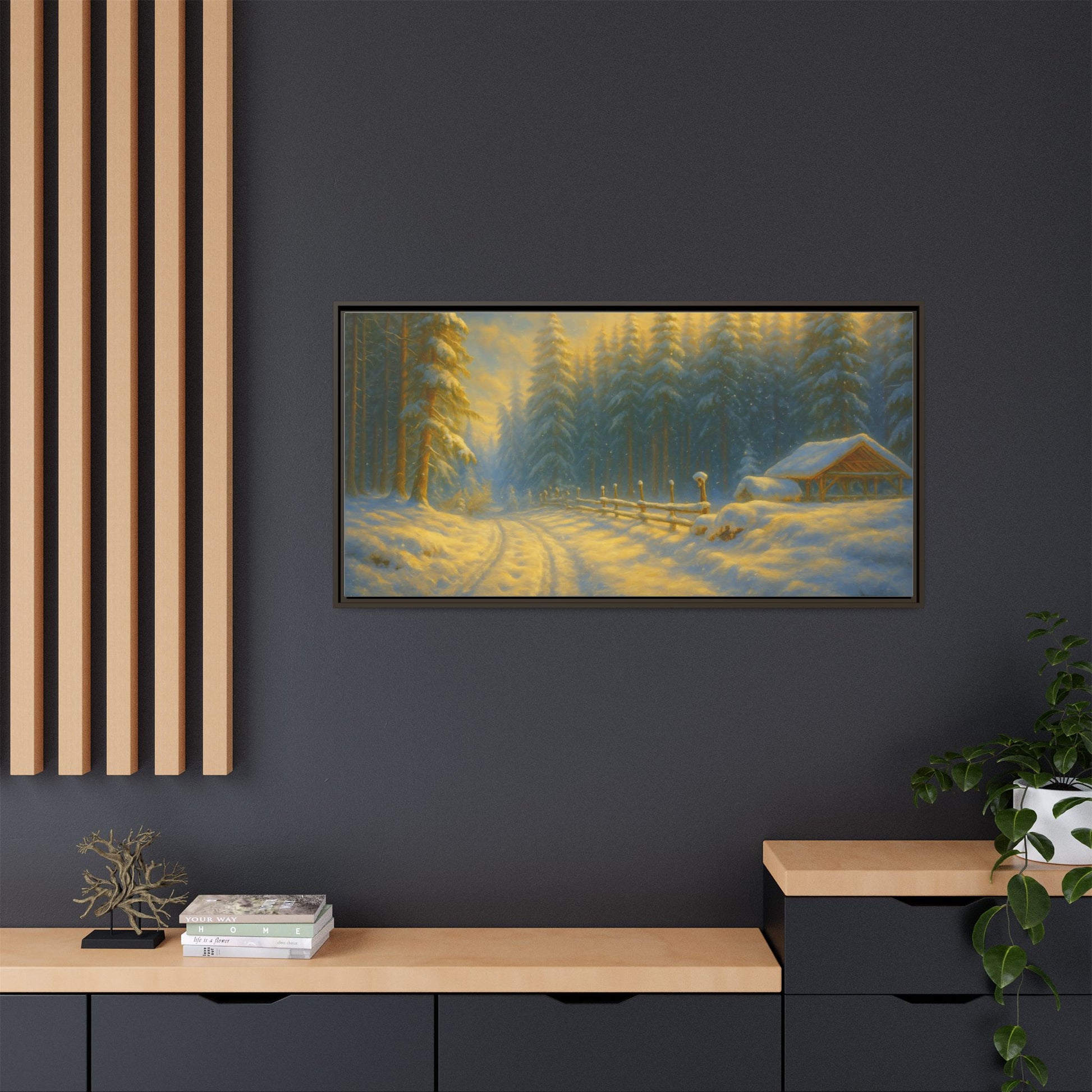 Wall Art Print, Winter Cabin Decor, Nature Scene, Holiday Gift, Cabin Vibes, Christmas Decoration, Matte Canvas, Framed - TRV