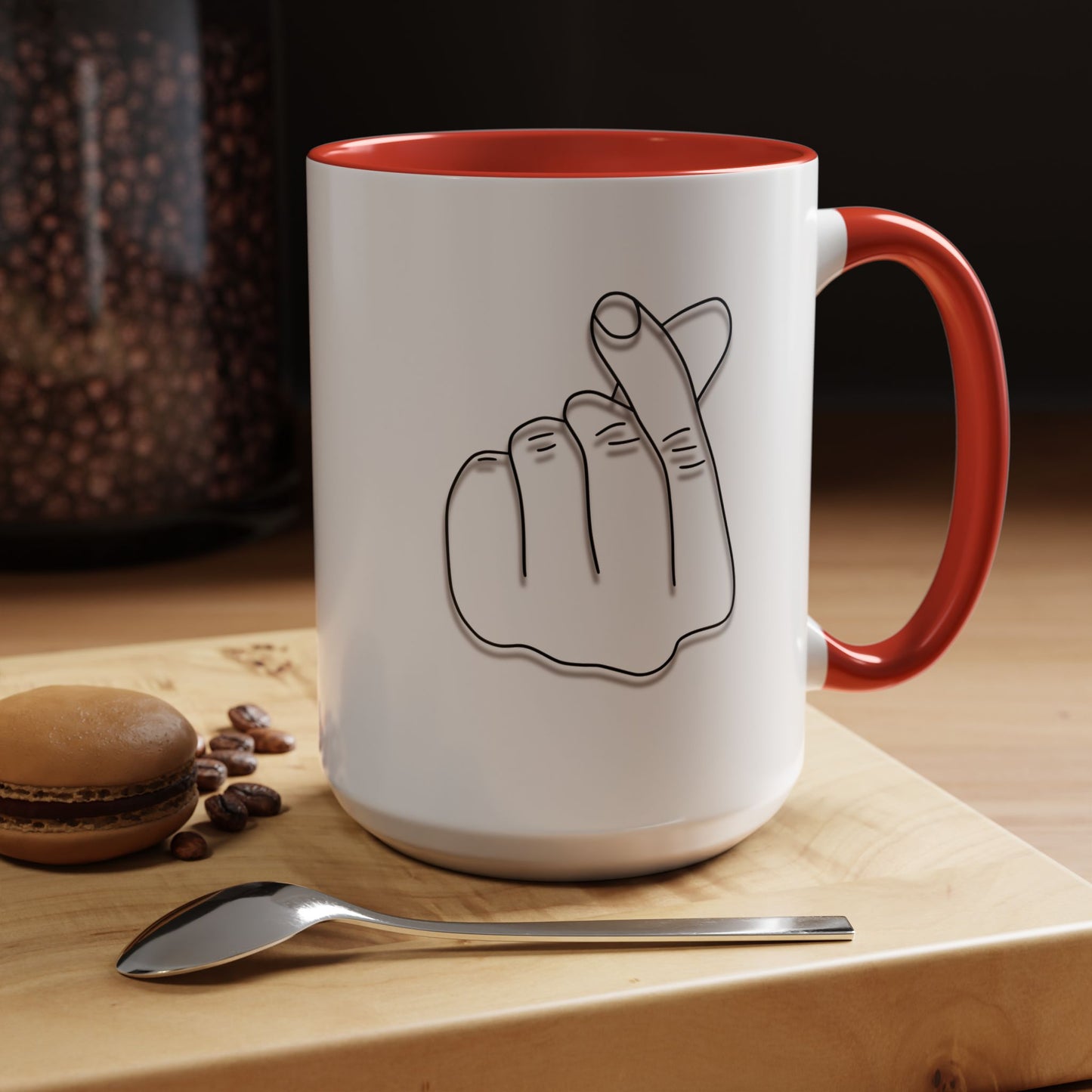 K-Pop Accent Mug - Love Gesture Design (11oz, 15oz), Korean Pop Coffee Cup, K-Pop Lover Gift, Cute Drinkware, Unique Mug