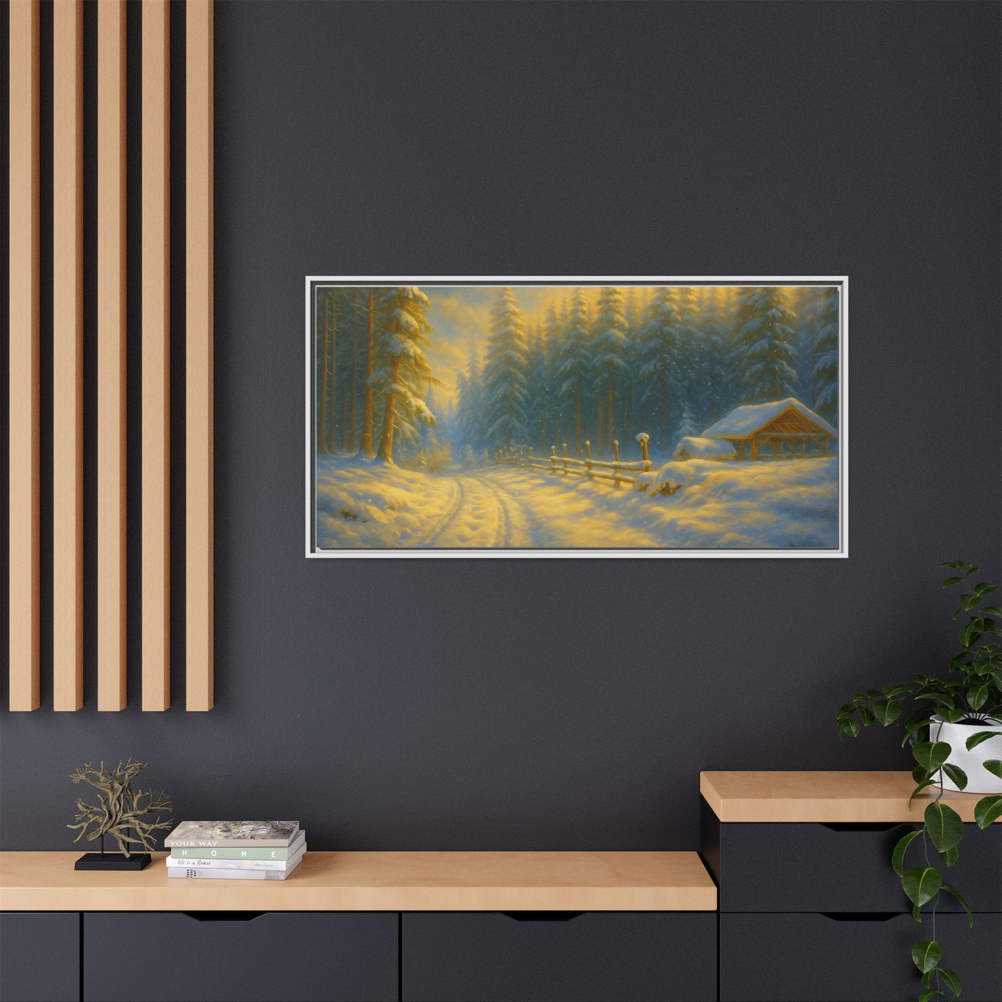 Wall Art Print, Winter Cabin Decor, Nature Scene, Holiday Gift, Cabin Vibes, Christmas Decoration, Matte Canvas, Framed - TRV