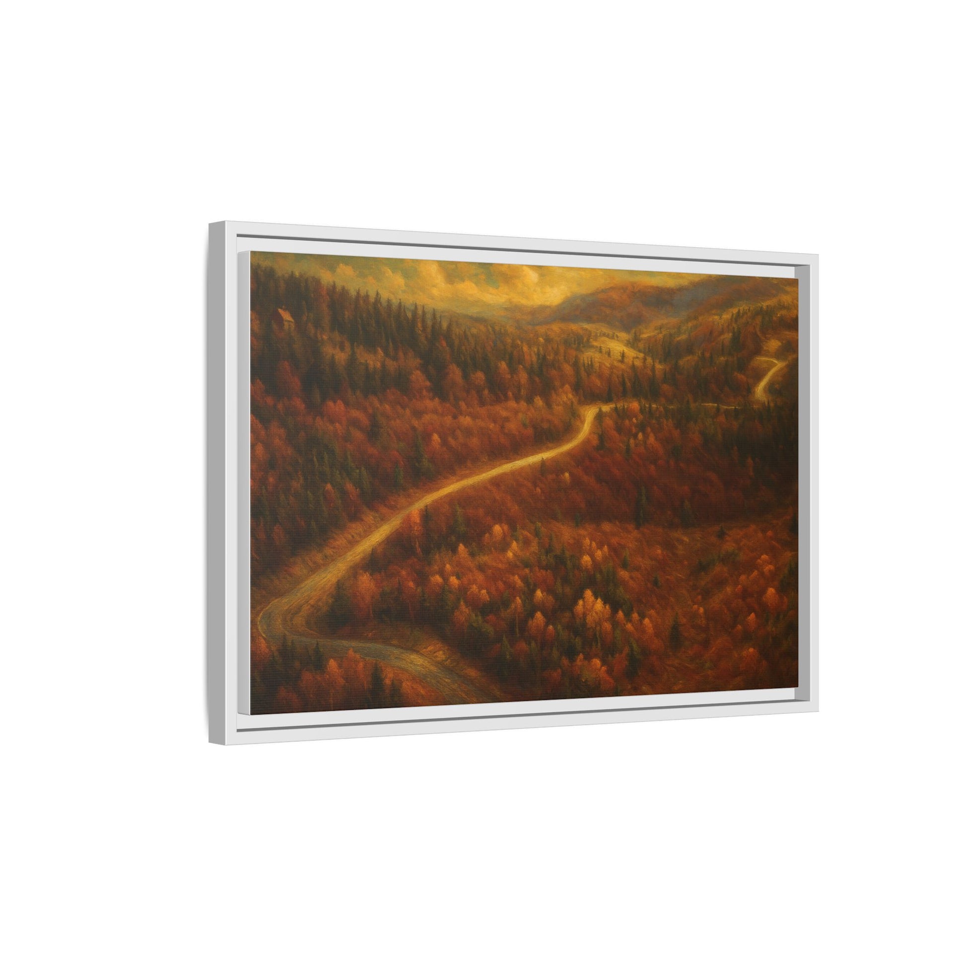 Autumn Landscape Framed Canvas Art, Cozy Home Decor, Warm Fall Vibes, Gift for Nature Lovers, Perfect for Thanksgiving - TRV