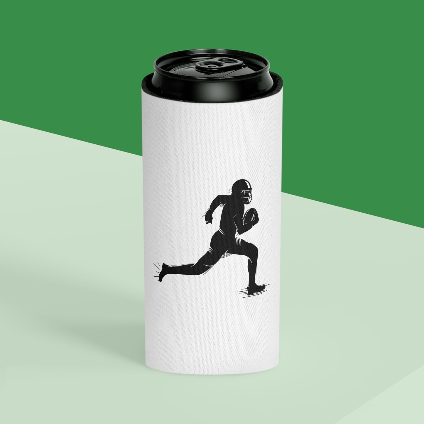 Football Player Can Cooler – Running Ball Carrier Beverage Koozie