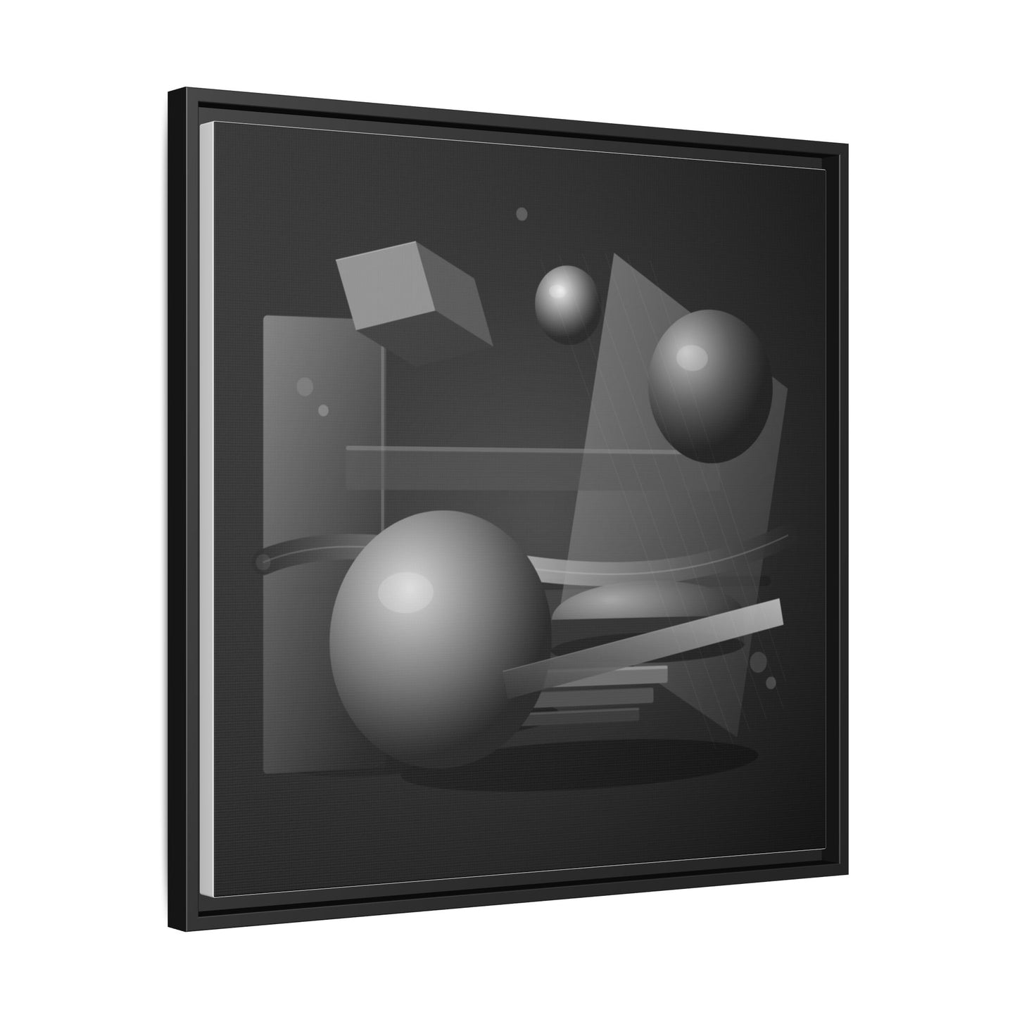 Monochrome Geometric Spheres Canvas Framed Wall Art | Matte Print