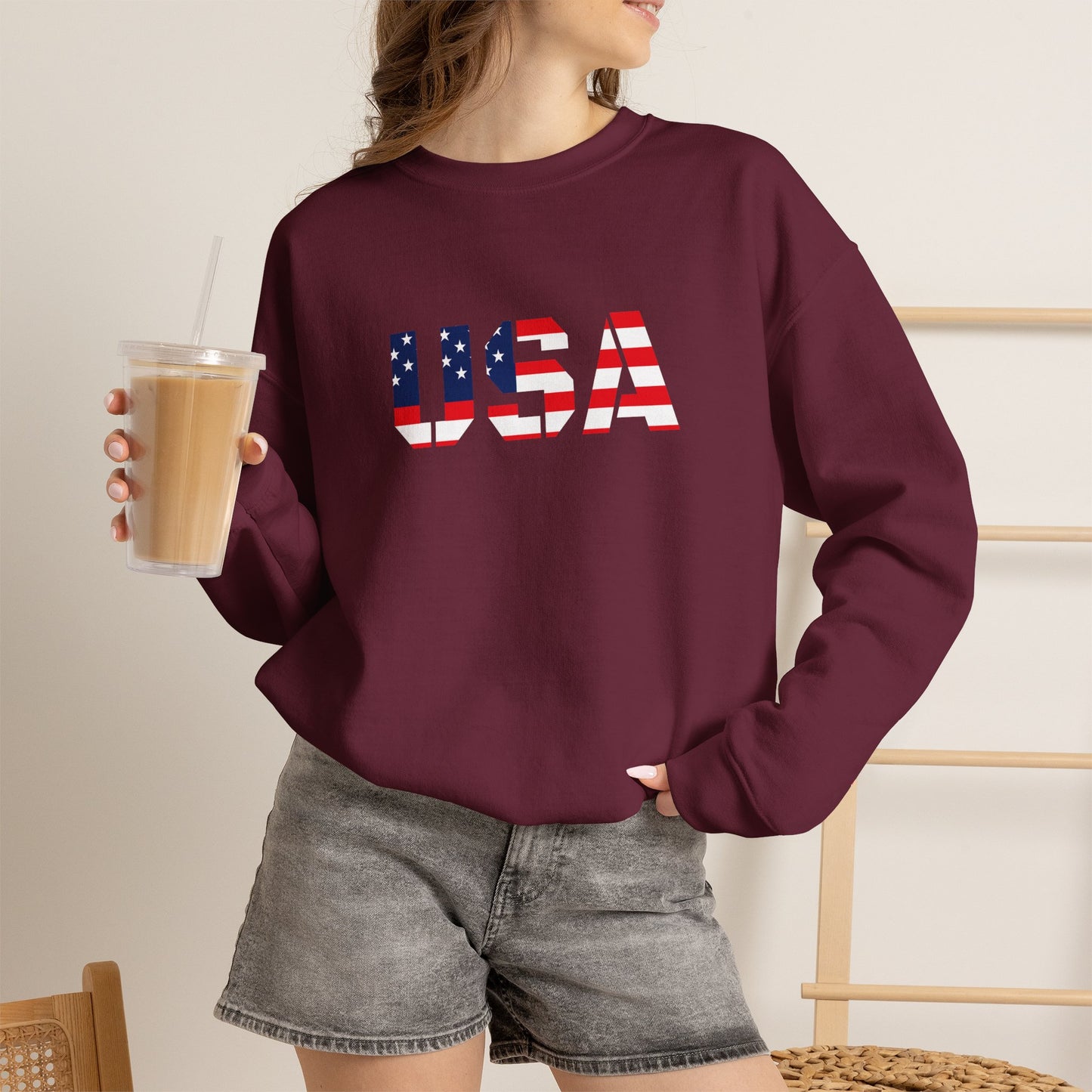 USA Flag Unisex Crewneck Sweatshirt, Cozy Apparel, Casual Wear, Independence Day Gift, Americana Style