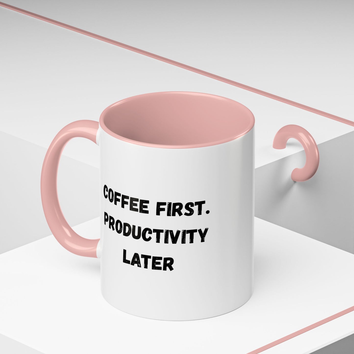 Coffee First Productivity Later Mug - Fun Office Gift, Motivational Coffee Cup, Black Handle Mug, Home Office Decor, Thoughtful Gift