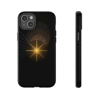 Tough Cases - Radiant Star Phone Case, Protective Black Shockproof Cover with Golden Light Design