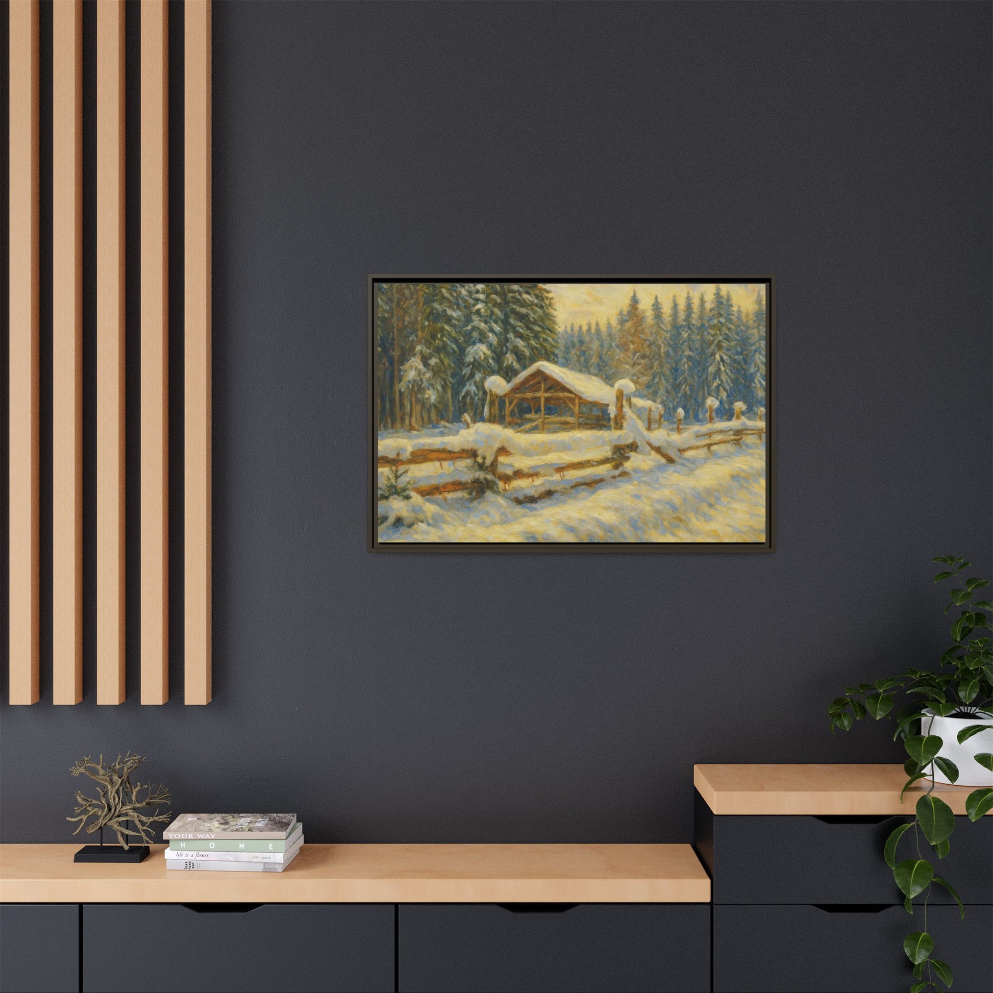 Winter Landscape Framed Canvas Art | Cozy Home Decor | Wall Art for Living Room, Bedroom, Holiday Gift, Rustic Vibes, Art Print - TRV