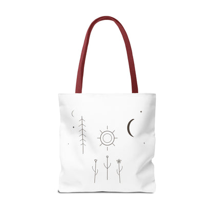 Minimal Moon and Sun Botanical Tote | Celestial Line Art Bag
