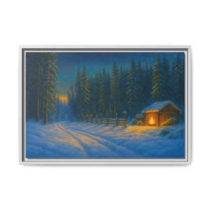 Framed Winter Landscape Canvas, Cozy Cabin Art, Christmas Decor, Winter Home Decor, Holiday Gift, Wall Art - TRV