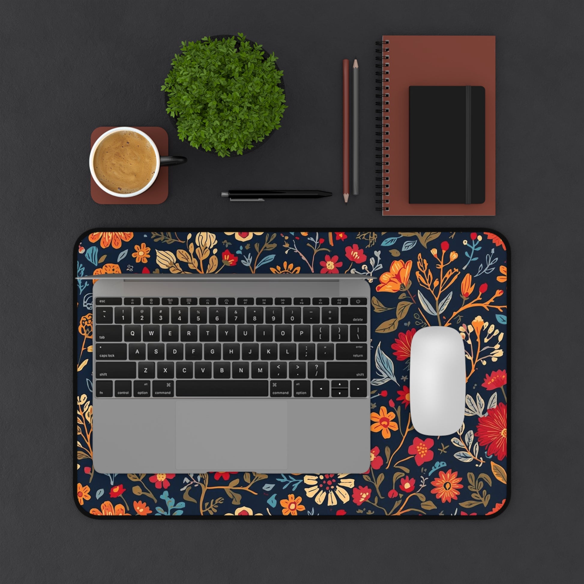 Autumn Floral Pattern Desk Mat | Fall Flowers Mouse Pad - TRV