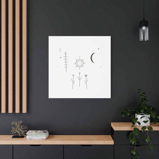 Minimal Sun Moon Botanical Canvas | Stretched Matte Wall Art