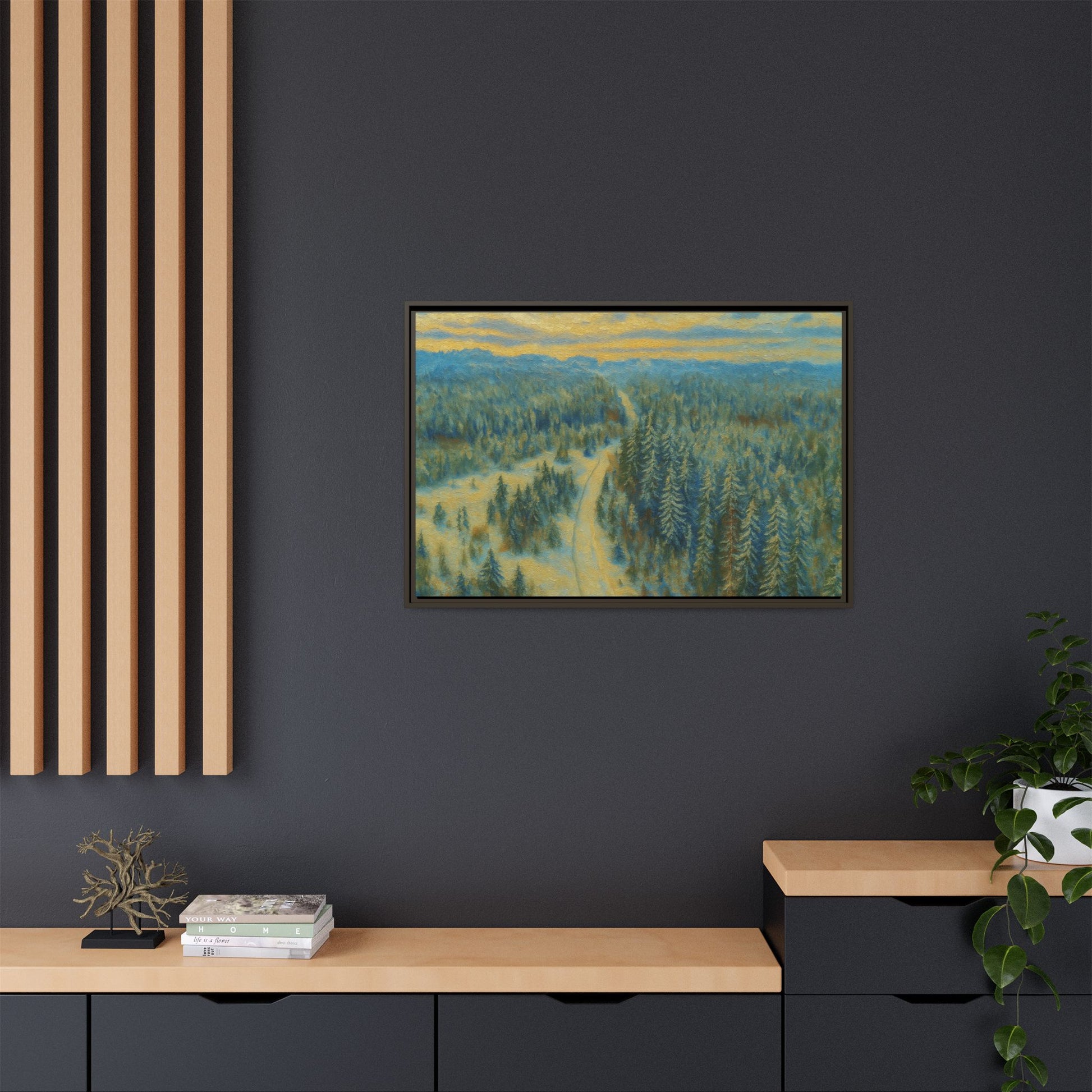 Framed Matte Canvas Art Print, Tranquil Forest Landscape, Home Decor for Nature Lovers, Wall Art for Living Room, Gift for Art Enthusiasts - TRV