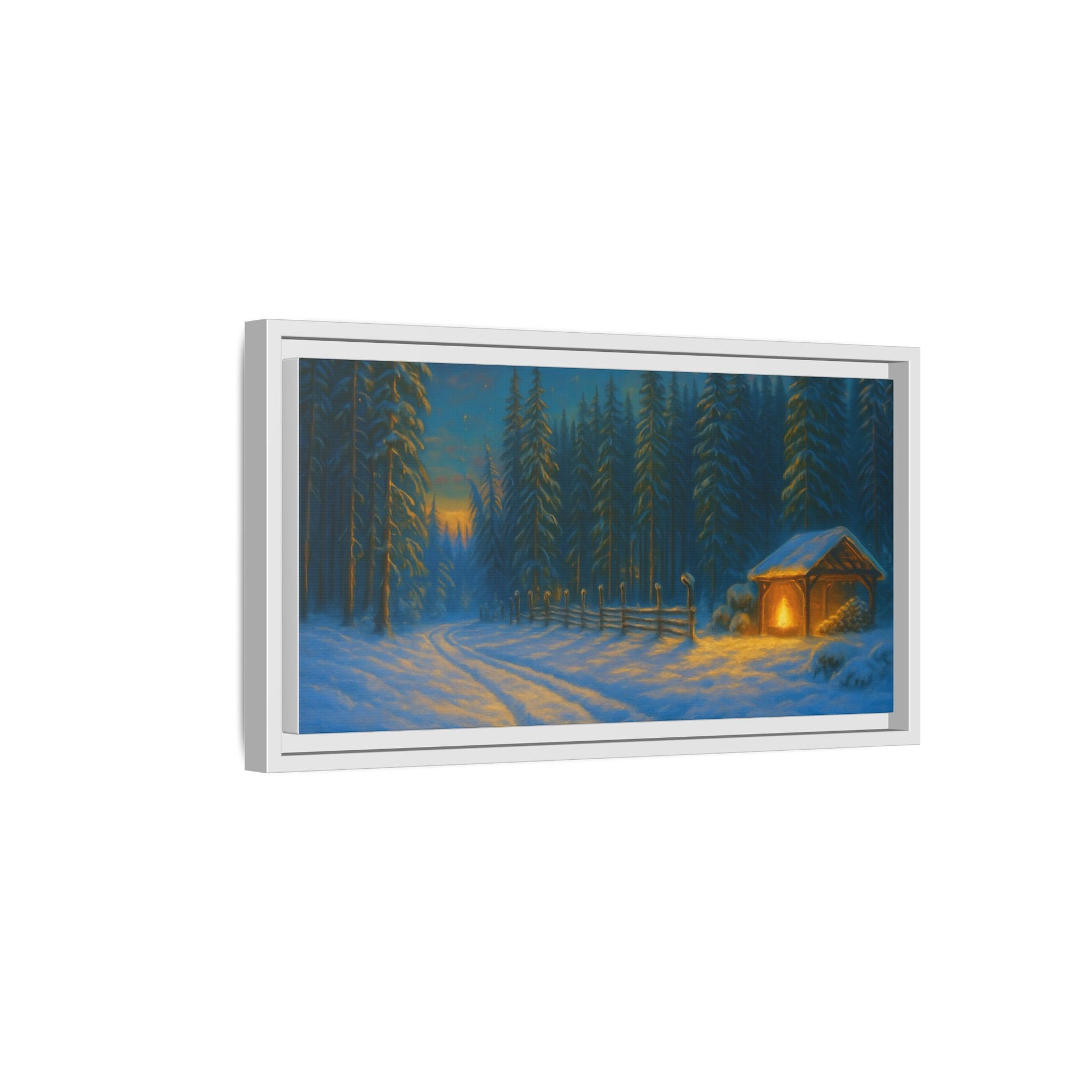 Framed Winter Landscape Canvas, Cozy Cabin Art, Christmas Decor, Winter Home Decor, Holiday Gift, Wall Art - TRV