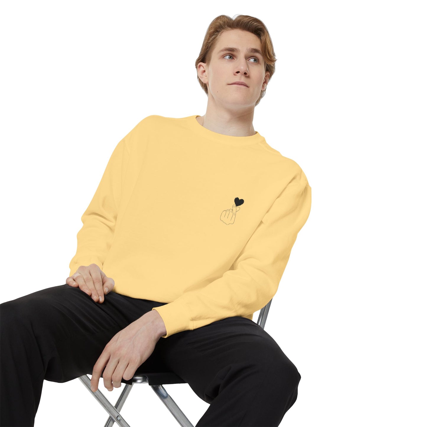 Unisex Garment-Dyed Sweatshirt with Heart Design - Cozy & Stylish