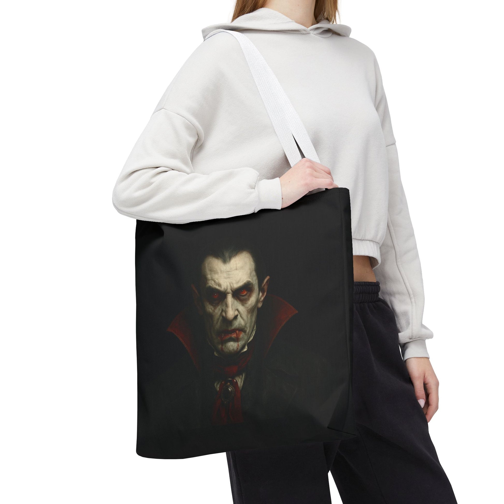 Vampire Haunted Tote Bag, Spooky Shopping Bag, Halloween Accessory, Gothic Style Handbag, Perfect for Halloween Parties, Unisex Tote - TRV