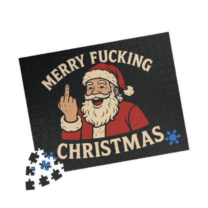 Irreverent Merry Christmas Puzzle | Santa Middle Finger Holiday Jigsaw