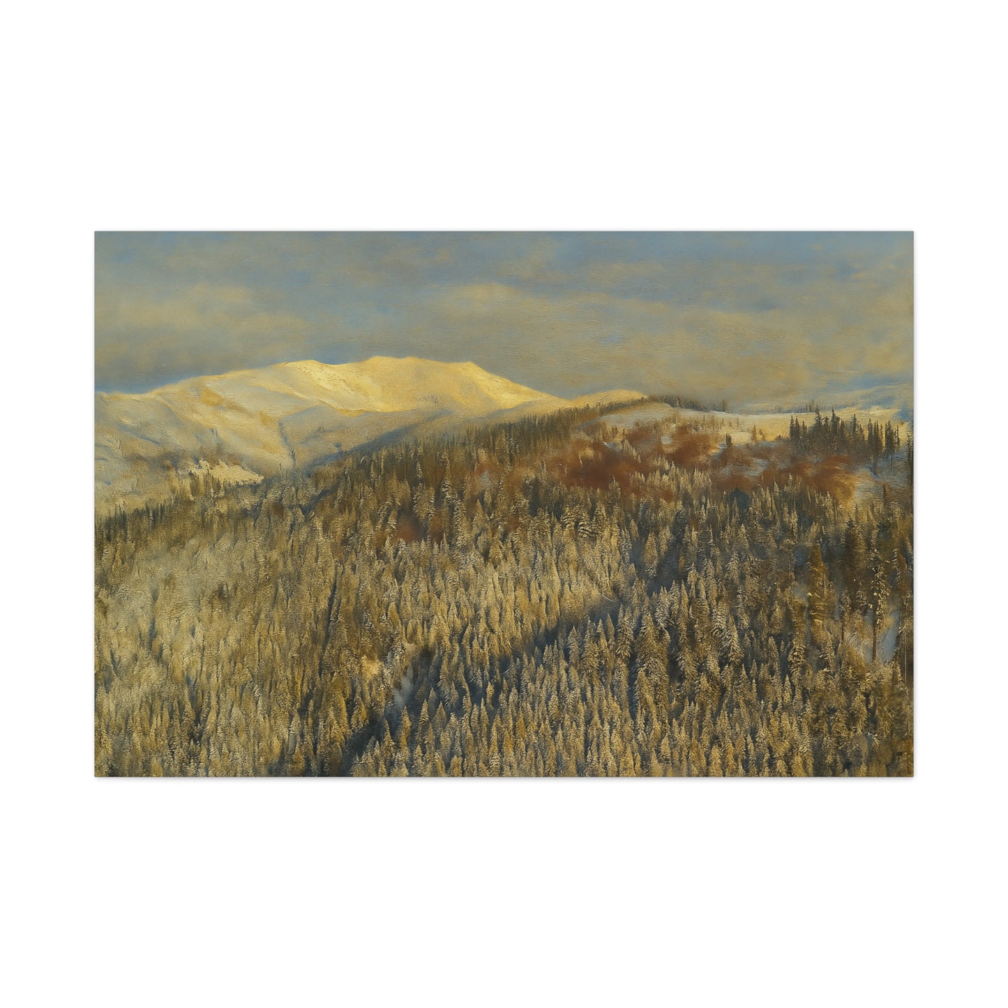 Mountain Serenity Stretched Canvas Art, Winter Landscape Wall Decor, Nature Print for Home, Gift for Nature Lovers, Cozy Interior Accent