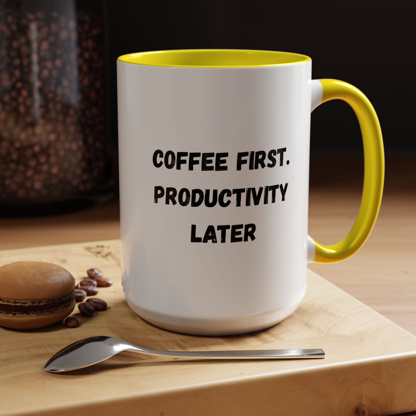 Coffee First Productivity Later Mug - Fun Office Gift, Motivational Coffee Cup, Black Handle Mug, Home Office Decor, Thoughtful Gift